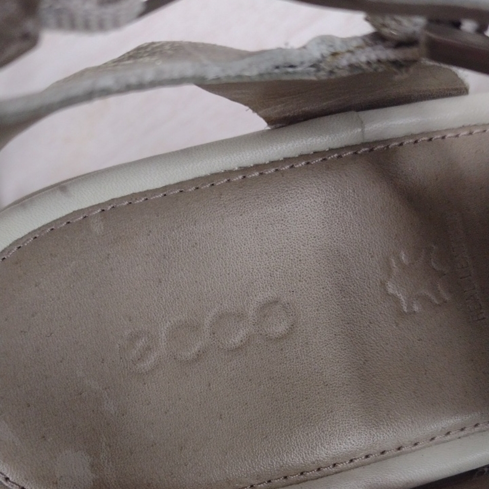 Ecco Gray and Silver Wedge Sandals with Ankle Strap Size 9.5 - Picture 2 of 8